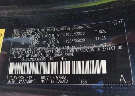 2017 Lexus Rx 350 z USA, uszkodzony, nr VIN 2T2ZZMCAXHC061040